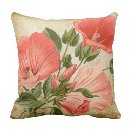 Vintage Botanical Coral Floral Print Pillow Wrap Peronalized Pillow Cover