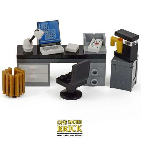 Office Desk w// Printer Computer Monitor LEGO Minifigure Desktop Screen Chair