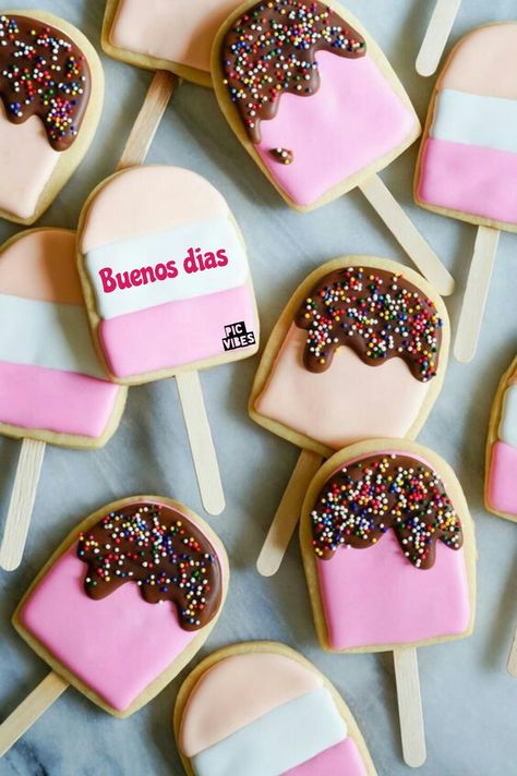 صباح الخير بالاسباني Ice Cream Pops Decorated Cookies Tutorial Cookie Tutorials