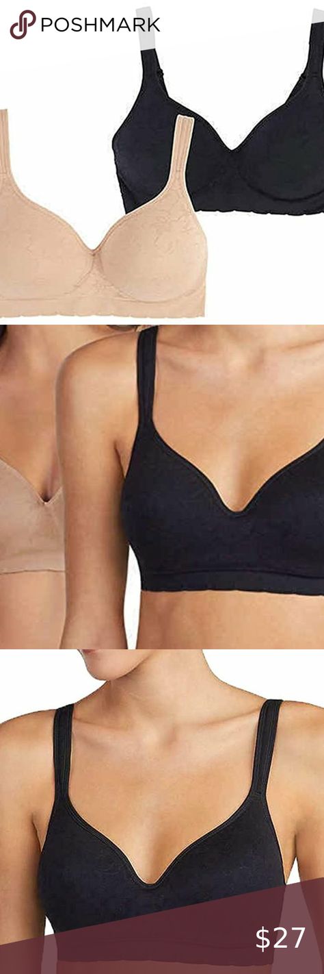 CAROLE HOCHMAN SEAMLESS COMFORT BRA 2 PACK WIRE FREE MOLDED CUPS Soft Stretch