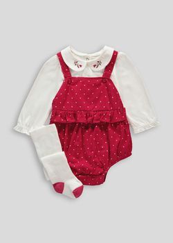 Navy Leggings /& Top 6-24 Months Baby Girls 3 Piece set Spotted Pinafore Dress