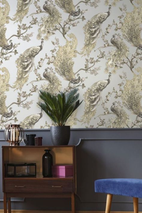 Rasch Peacock Vintage Birds Navy Blue//Gold Metallic Wallpaper 215700