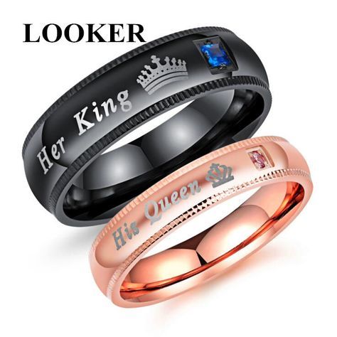 Hombre de Mujer Acero de Titanio Pareja Anillos Rey y Reina Boda Propose Anillo