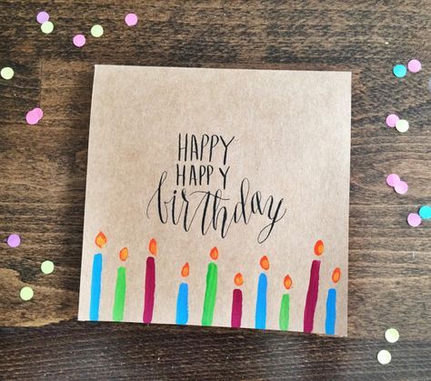 Happy Happy Birthday Card Handmade Kraft Card With Etsy In 2021 Happy Birthday Cards Handmade Happy Birthday Calligraphy Hand Lettering Cards