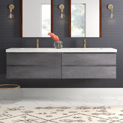 Nathaniel 70 Wall Mounted Double Bathroom Vanity Set Base Finish Cement Gray Modern Contemporary Wall Mounted Double Bathroom Vanity, 70 Bathroom Vanity Base