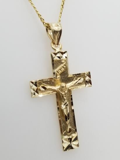 14K Or Jaune religieux crucifix avec Jésus Pendentif Croix Pour Collier Chaîne