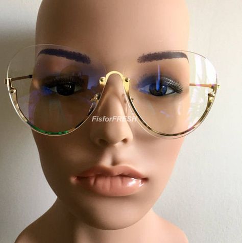 OVERSIZE CLASSIC VINTAGE RETRO Style Clear Lens EYE GLASSES Rimless Gold Frame