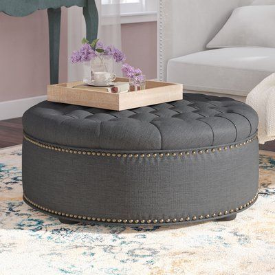 Lark Manor Poyner Tufted Cocktail Ottoman Upholstery Color Grey In 2020 Cocktail Ottoman Ottoman Round Tufted Ottoman