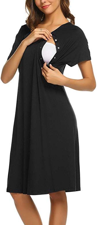 Ekouaer Maternity Nightgown Button Down Short Sleeve Labor Delivery Gown Women Nursing Sleepwear Nightdress