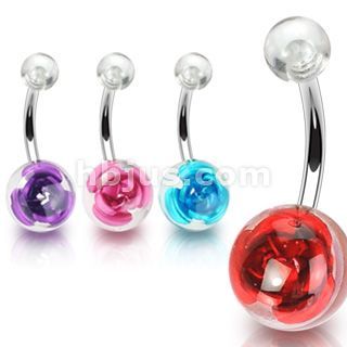 Metal Rose Belly Bar Embedded in Clear UV Ball Piercing