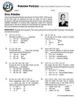 Person Puzzle Algebra Adding Subtracting Polynomials Eva Person Puzzle Algebra Adding Subtracting Polynomials Eva Peron Highschoolherdcom Algebra Adding Subtracting Polynomials Algebra