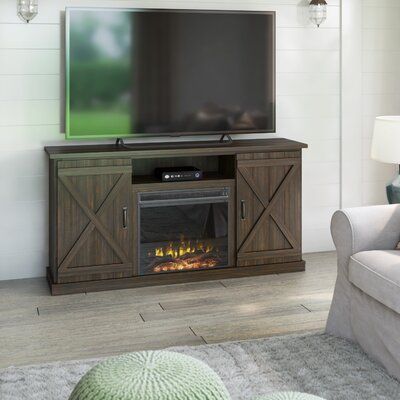 August Grove Derrynisk Tv Stand For Tvs Up To 70 With Electric Fireplace Included Color Espresso In 2020 Rustic Tv Stand Fireplace Electric Fireplace