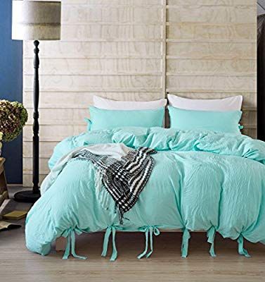 Egyptian Quality Vibrant Stone Washed 3pcs Aqua Washed Cotton Duvet Cover