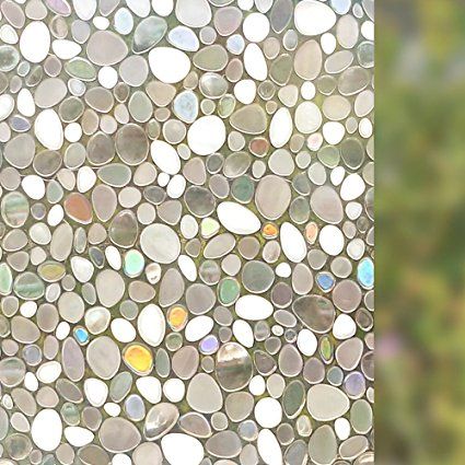 rabbitgoo Film de Fen/être Statique Autocollant Non-Adh/ésif Film D/écoratif Anti-UV Protection Intimit/é Motif Caillou 45x200CM