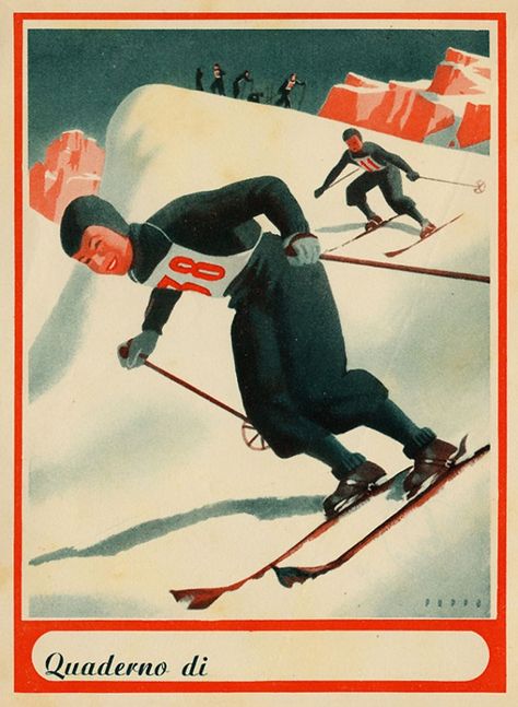 Mario Puppo, Quaderni Pubblicitari Sullo Sci - Skiing Advertisement Postersquaderno Scolastico Degli Anni Trenta Del Novecento (Con Immagini) | Sci, Immagini, Buon Viaggio