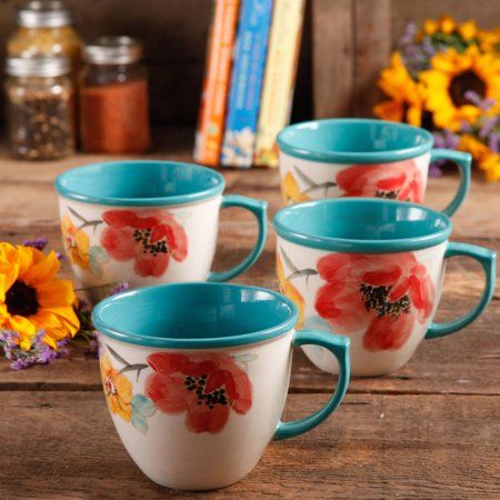 The Pioneer Woman Vintage Bloom 4 Piece 16 Ounce Coffee Cup Set, White The Pioneer Woman Vintage Bloom 4 Piece 16 Ounce Coffee Cup Set, White