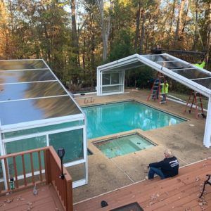 Georgia Pool Enclosure Manufactured By Roll A Cover Pool Enclosures Pools Backyard Inground Residential Pool