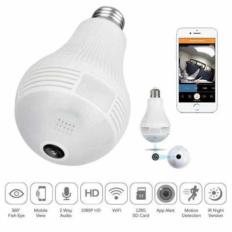 Mini Security IP Camera 360° Panoramic SPY Hidden 1080P Wifi Wireless Light Bulb