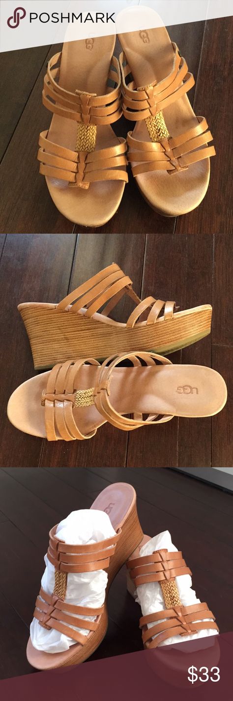 UGG Leather Mattie Wedge Sz 7 EUC Leather Strap wedge sandals from Ugg featuring a cushioned