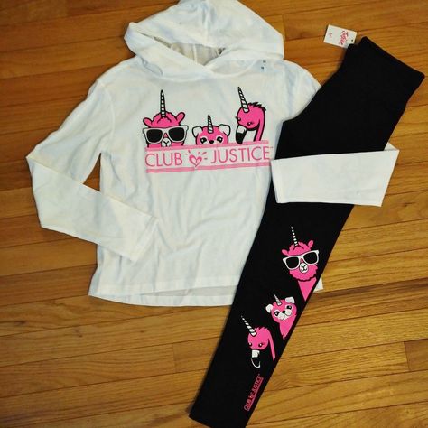 NWT JUSTICE GIRLS 10 12 14//16 OUTFIT SET ~ BLK LOGO HOODIE /& LEGGINGS ~ SO CUTE!
