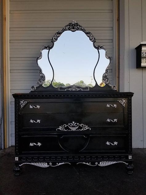 Stunning Antique Victorian Dresser And Mirror Beautiful Detailed Vintage With Carved Wood Details Prof Furniture Makeover Horror Decor Gothic Stunning Antique Victorian Dresser And, Vintage Metal Dresser With Mirror
