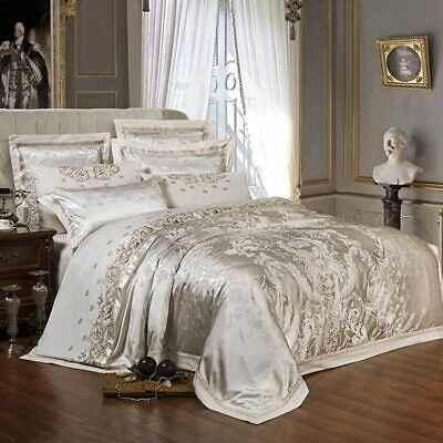 Sliver Gold Luxury Silk Satin Jacquard Duvet Cover Bedding Set Queen King Size Luxury Bedding Bed Linens Luxury Luxury Bedding Sets