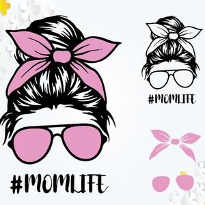 SVG /& PNG - Digital Design, Instant Download Baseball Messy Bun Girl Hair Pattern Bundle Easy to Use Silhouette Happy Mothers Day Softball