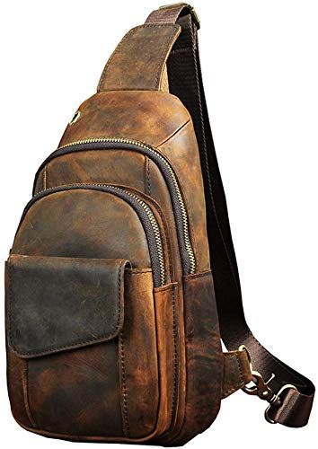 Hot Le/'aokuu Men Crazy Horse Leather Genuine Crossbody Shoulder Bag