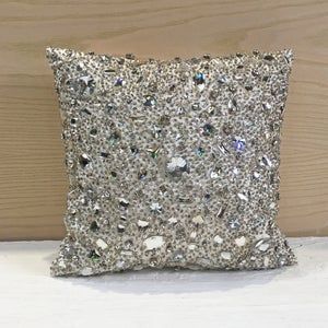 Gold Beaded Throw Cushion Cover Luxury Contemporary Modern Toss Pillow Hand Embroidered Embellished Custom Accent Personalised