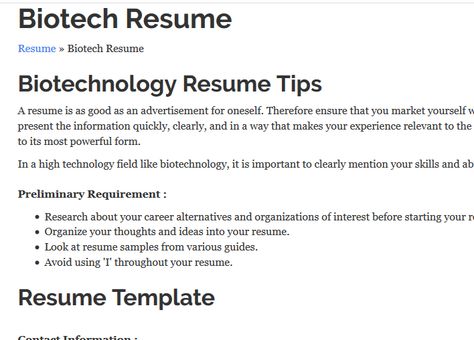 Good tips and 2 great links to sample resumes toward the bottom - biotech resume sample Good tips and 2 great links to sample resumes toward the bottom - biotech resume sample