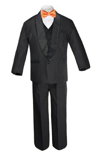 6pc Boy Wedding Baptism Graduation White Vest Suit Set Navy Satin Bow Tie Sm-20