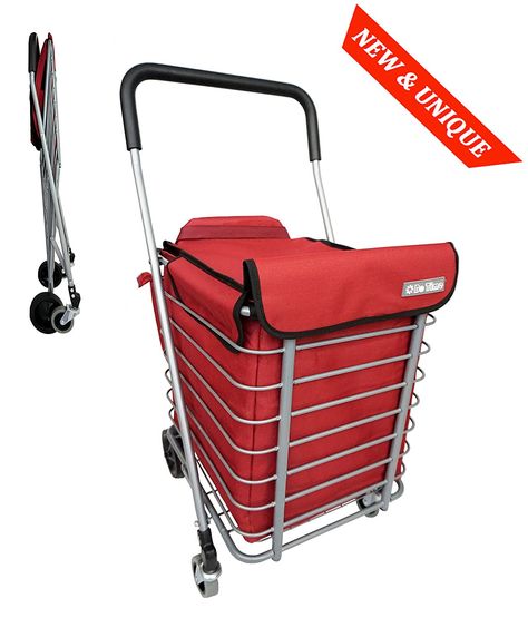 Chariot de courses pliable avec 2 roues et pliable à l/'arrière panier