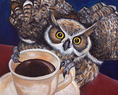 ACEO Great Horned Owl Bird Art PRINT of Painting VERN