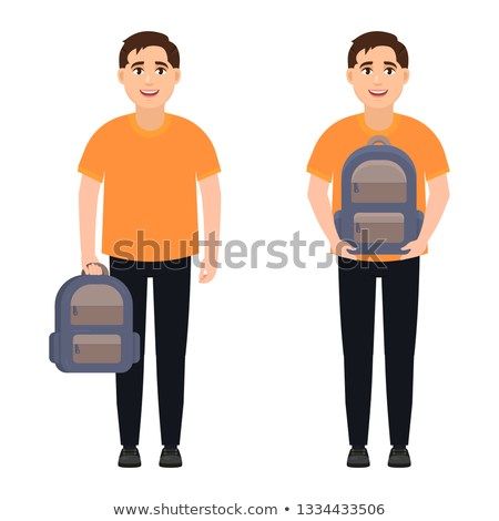 Happy Guy Holding Backpack Student With Backpack Character In