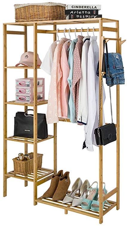 Com Isino Bamboo Wood Clothing Garment Rack With Shelves Clothes Drying Hanging Plant Stand For Long Jacke Racks Coat Storage Isino Bamboo Wood Clothing Garment Rack, Bamboo Coat Rack With Shelf