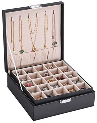 8 Slot White Faux Leather Rosewood Finish Earring Jewelry Display Tray