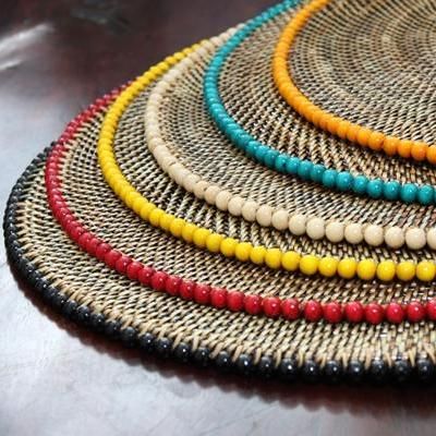 Woven Beaded Placemat Placemats Pioneer Linens Charger Woven Beaded Placemat Placemats, Turquoise Round Woven Placemats