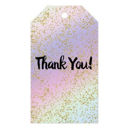 Rainbow Pastel Gold Glitter Fantasy Birthday Party Gift Tags