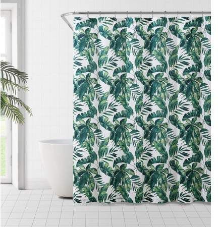 Mainstays Tropical Leaf Print Shower Curtain Printed Cute Curtains Tropical Leaf Print Shower Curtain, Palm Leaf Hookless Shower Curtain