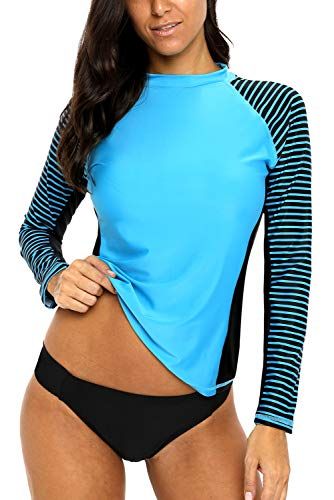 CharmLeaks Women Rash Guard Long Sleeve Swim Shirts Striped UV Swimsuit Tops CharmLeaks Women Rash Guard Long Sleeve Swim Shirts Striped UV Swimsuit Tops