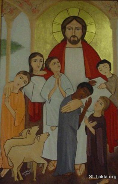 Image A Modern Coptic Icon Of Jesus With Kids صورة أيقونة قبطية حديثة تصور السيد المسيح مع الأطفال Parables Of Jesus Beatitudes Jesus