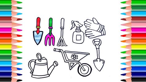 Garden Tools Coloring Pages. How to Draw Gardening Tools Collection
