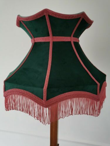 Bottle green pink velvet lampshade crown lined pink a standard lamp or ceiling Bottle green pink velvet lampshade crown lined pink a standard lamp or ceiling