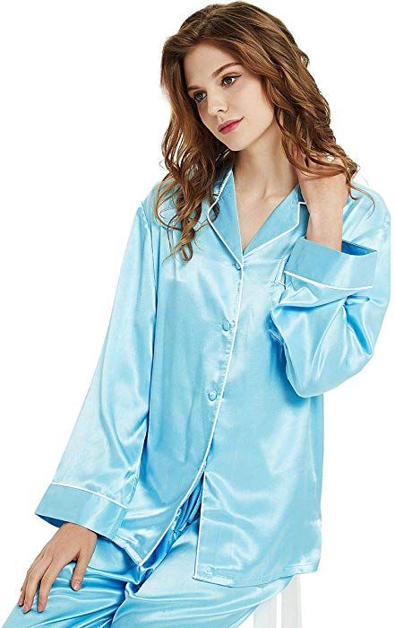WOMEN/'S LADIES SATIN PYJAMA SET NIGHTWEAR PAJAMAS LONG SLEEVE NIGHTWEAR FADDISH