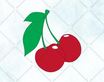 Dripping Cherry Tattoo Design Sweet Fruit Lover Shirt Design Clipart Black And White Cherries SVG DXF PNG Cut Files