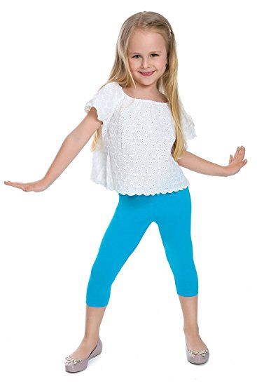 Kinder Mädchen Design Leggings Stretch Hosen Capri Hose Blau 3//4
