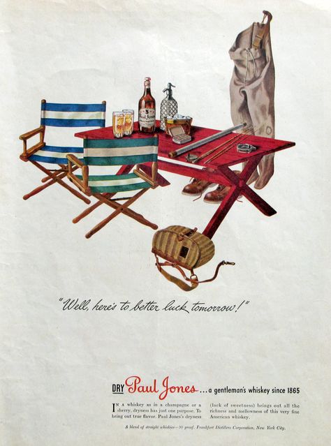 1944 VTG Orig Magazine Ad Paul Jones Liquor Fishing Better Luck Tommorrow