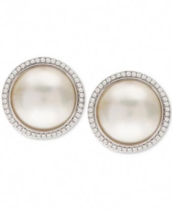 Designer Mabe Pearl Earrings Diamonds Gold 14 Kt Yellow Gold Filigree Fabulous Pearl And Diamond Earrings Gold Diamond Earrings Diamond Earrings