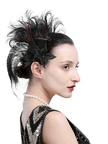 Zivyes 1920s Flapper Fascinator Feather Pillbox Hat Derby Fascinator for Women Tea Party Accessories