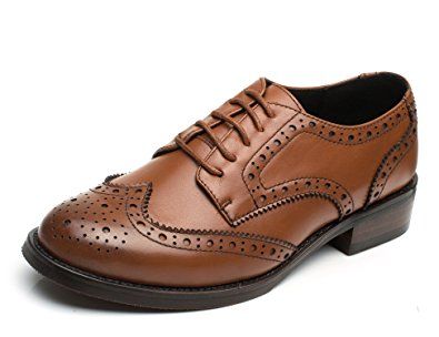 U-lite Womens Perforated Lace-up Wingtip Leather Flat Oxfords Vintage Oxford Shoes Brogues